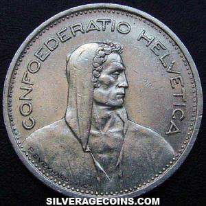 1953 B Swiss Silver 5 Francs (William Tell) (Obverse)