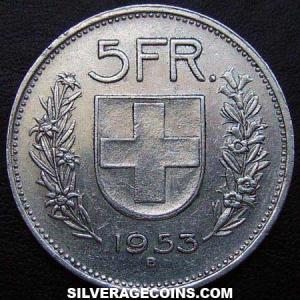 1953 B Swiss Silver 5 Francs (William Tell) (Reverse)