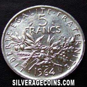 1964 French Silver 5 New Francs (Reverse)