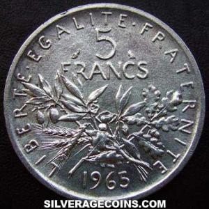 1965 French Silver 5 New Francs (Reverse)