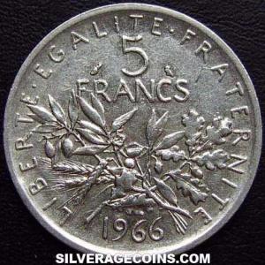 1966 French Silver 5 New Francs (Reverse)