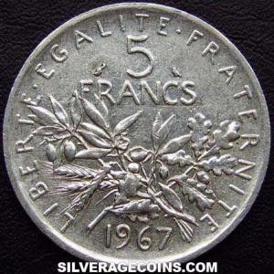 1967 French Silver 5 New Francs (Reverse)