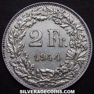 1944 B Swiss Silver 2 Francs (Reverse)