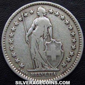 1913 B Swiss Silver 2 Francs (Obverse)