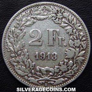 1913 B Swiss Silver 2 Francs (Reverse)
