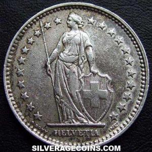 1920 B Swiss Silver 2 Francs (Obverse)