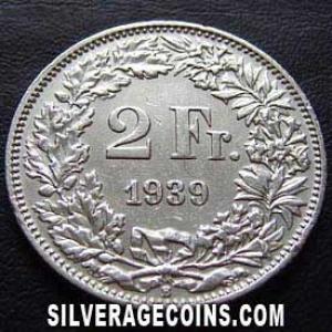 1939 B Swiss Silver 2 Francs (Reverse)