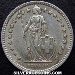 1957 B Swiss Silver 2 Francs (Obverse)