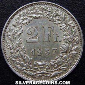 1957 B Swiss Silver 2 Francs (Reverse)