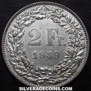1959 B Swiss Silver 2 Francs (Reverse)