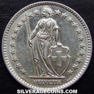 1960 B Swiss Silver 2 Francs (Obverse)