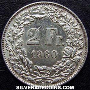 1960 B Swiss Silver 2 Francs (Reverse)