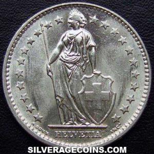 1965 B Swiss Silver 2 Francs (Obverse)