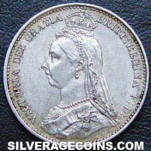 1887 Victoria British Silver "Jubilee Head" Sixpence (Obverse)