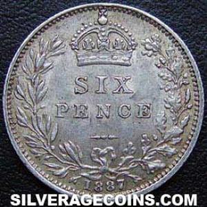 1887 Victoria British Silver "Jubilee Head" Sixpence (Reverse)