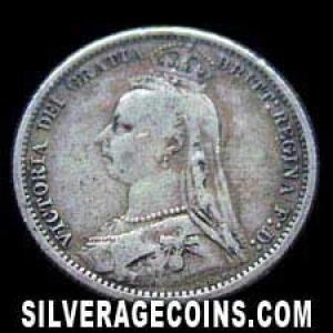 1889 Victoria British Silver "Jubilee Head" Sixpence (Obverse)