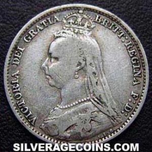 1890 Victoria British Silver "Jubilee Head" Sixpence (Obverse)