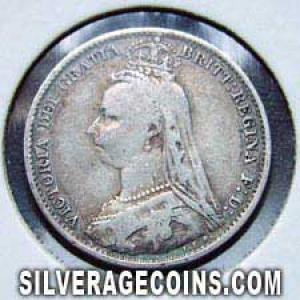 1892 Victoria British Silver "Jubilee Head" Sixpence (Obverse)