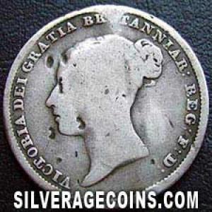 1841 Victoria British Silver "Young Head" Sixpence (Obverse)