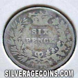 1873 Victoria British Silver "Young Head" Sixpence (Reverse)
