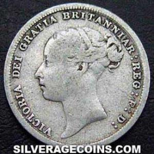 1883 Victoria British Silver "Young Head" Sixpence (Obverse)