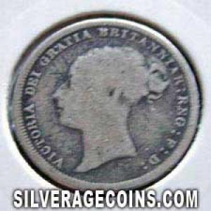 1885 Victoria British Silver "Young Head" Sixpence (Obverse)