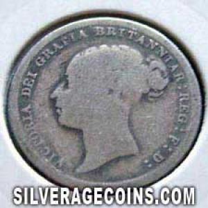1886 Victoria British Silver "Young Head" Sixpence (Obverse)