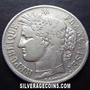 1850 A French Silver 5 Francs (Second Republic, Liberty head) (Obverse)