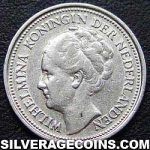 10 Céntimos de Plata Neerlandeses de Guillermina I 1928 (Anverso)