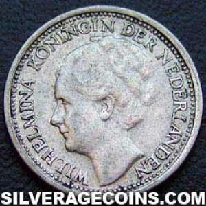 10 Céntimos de Plata Neerlandeses de Guillermina I 1937 (Anverso)