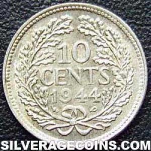 1944 Wilhelmina I Dutch Silver 10 Cents (Reverse)