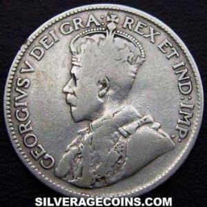 25 Céntimos de Plata Canadienses de Jorge V 1929 (Anverso)