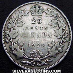 25 Céntimos de Plata Canadienses de Jorge V 1929 (Reverso)