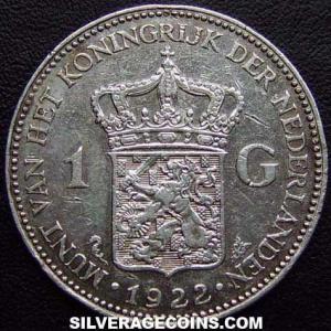 1922 Wilhelmina I Dutch Silver Guilder (Reverse)