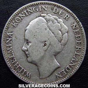 1923 Wilhelmina I Dutch Silver Guilder (Obverse)