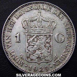 1929 Wilhelmina I Dutch Silver Guilder (Reverse)