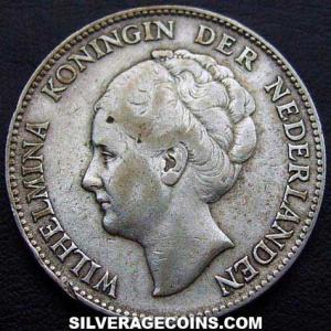 1930 Wilhelmina I Dutch Silver Guilder (Obverse)