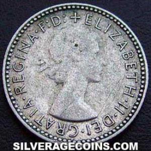 1955 (m) Elizabeth II Australian Silver Sixpence (Obverse)