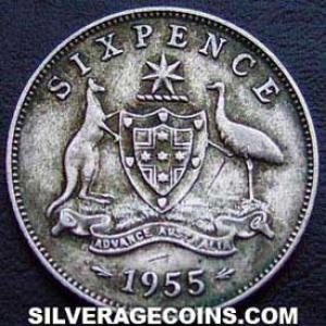 1955 (m) Elizabeth II Australian Silver Sixpence (Reverse)