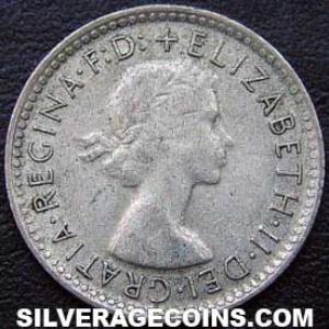 1956 (m) Elizabeth II Australian Silver Sixpence (Obverse)
