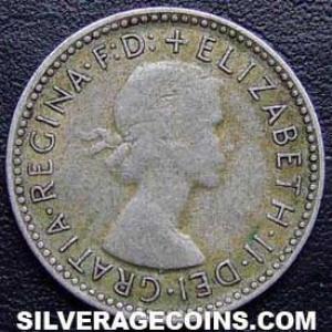 1957 (m) Elizabeth II Australian Silver Sixpence (Obverse)