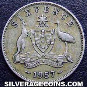 1957 (m) Elizabeth II Australian Silver Sixpence (Reverse)