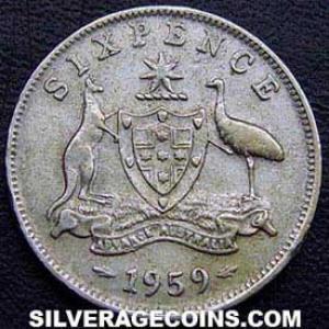 1959 (m) Elizabeth II Australian Silver Sixpence (Reverse)