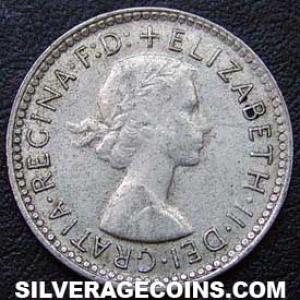 1960 (m) Elizabeth II Australian Silver Sixpence (Obverse)