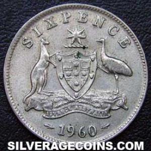 1960 (m) Elizabeth II Australian Silver Sixpence (Reverse)