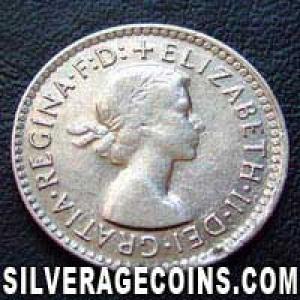 1956 (m) Elizabeth II Australian Silver Threepence (Obverse)