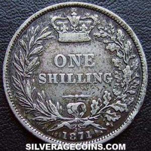 1871 Victoria British Silver "Young Head" Shilling (Reverse)