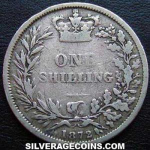 Chelín "Young Head" de Plata Británico de Victoria 1872 (Reverso)