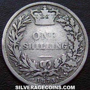 1873 Victoria British Silver "Young Head" Shilling (Reverse)