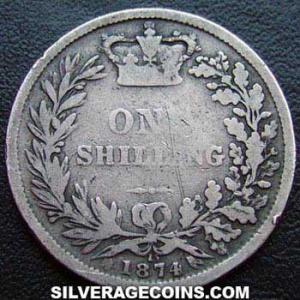 Chelín "Young Head" de Plata Británico de Victoria 1874 (Reverso)